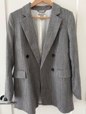 H&M Grey Herringbone Double-Breasted Blazer